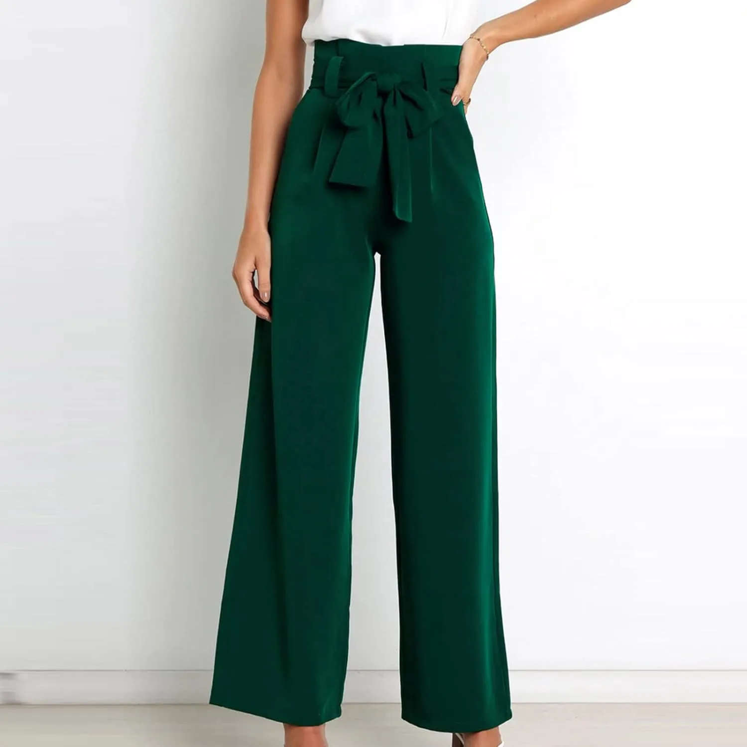 SMIDOW Womens High Waist Wide Leg Pants Paper Bag Business Casual Dress Pant Palazzo Long Work Trousers with Pockets