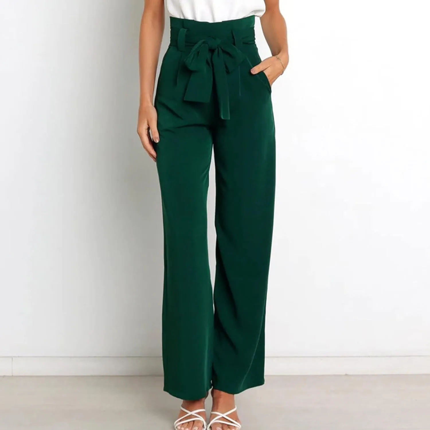 SMIDOW Womens High Waist Wide Leg Pants Paper Bag Business Casual Dress Pant Palazzo Long Work Trousers with Pockets