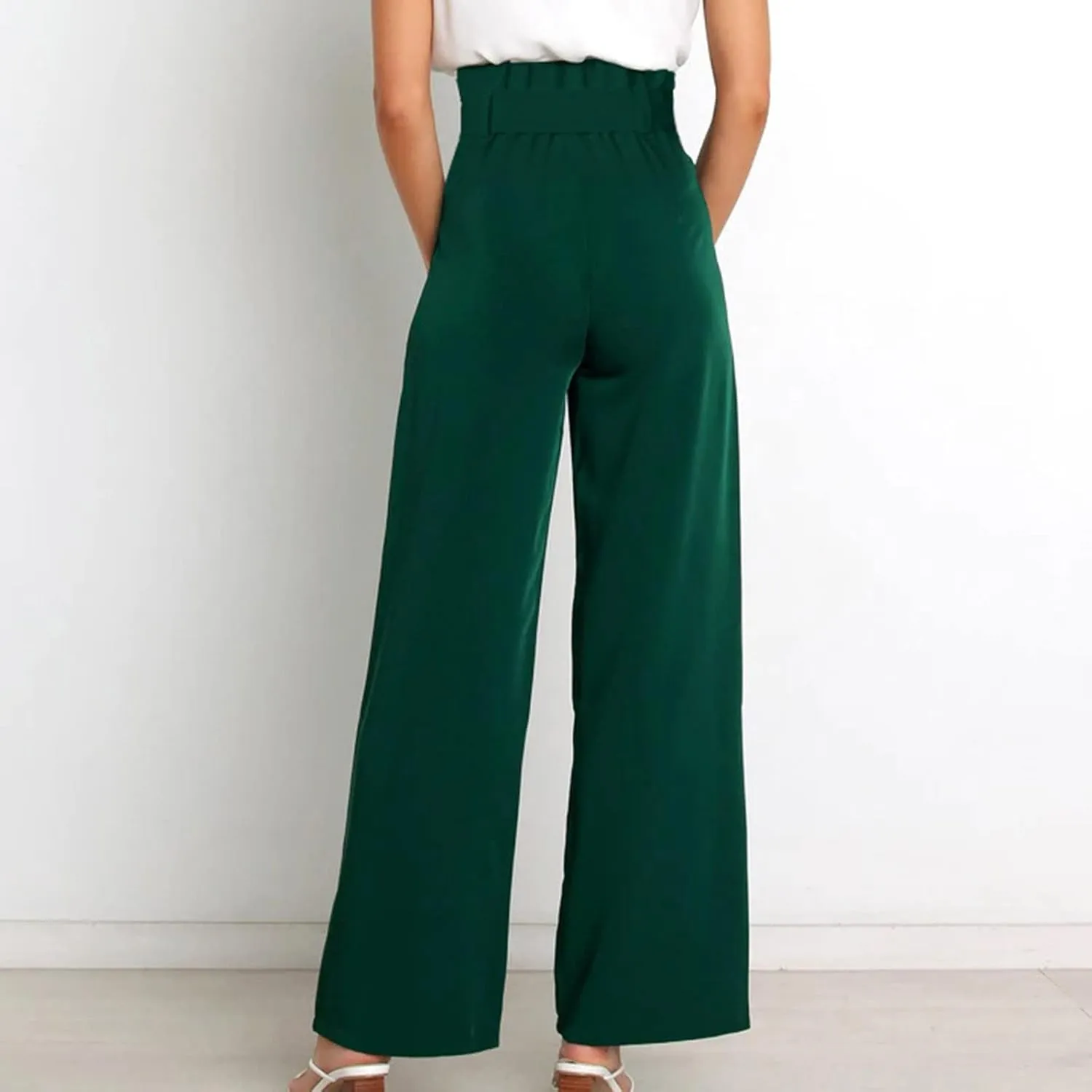 SMIDOW Womens High Waist Wide Leg Pants Paper Bag Business Casual Dress Pant Palazzo Long Work Trousers with Pockets