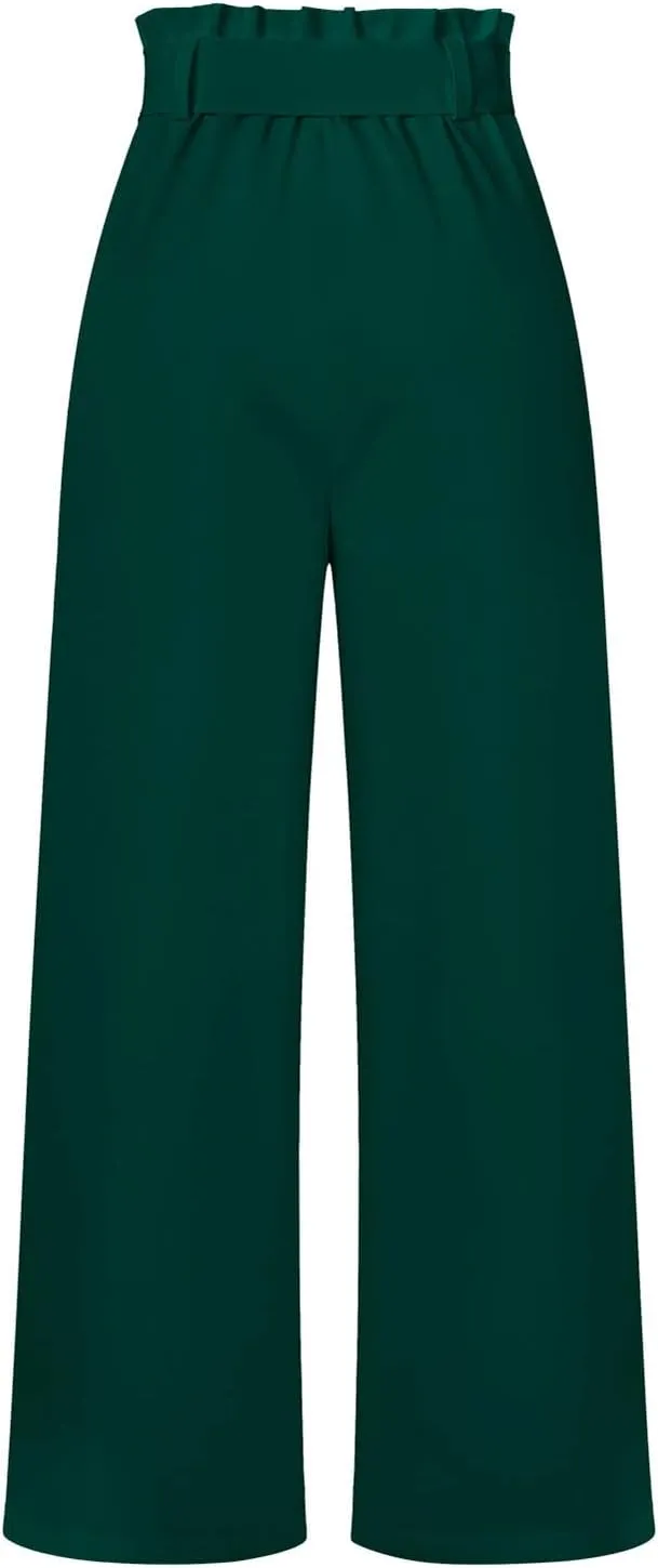 SMIDOW Womens High Waist Wide Leg Pants Paper Bag Business Casual Dress Pant Palazzo Long Work Trousers with Pockets