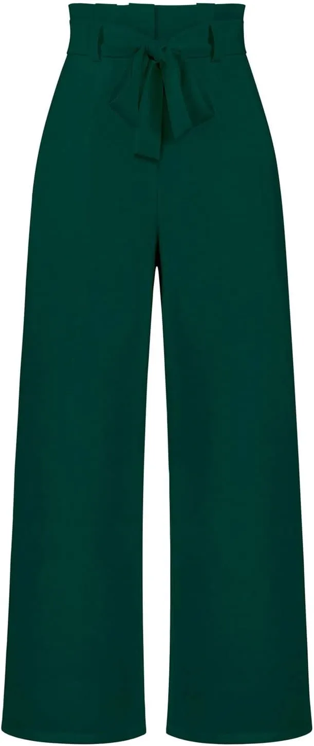 SMIDOW Womens High Waist Wide Leg Pants Paper Bag Business Casual Dress Pant Palazzo Long Work Trousers with Pockets