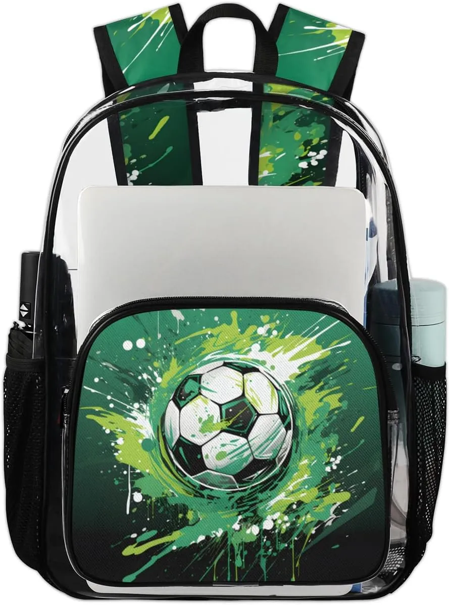 Soccer Heavy Duty Clear Backpack Soccer Football Large See Through Backpacks PVC Transparent Backpack Clear Bag for Women Men Security Stadium Work Travel Events Concert