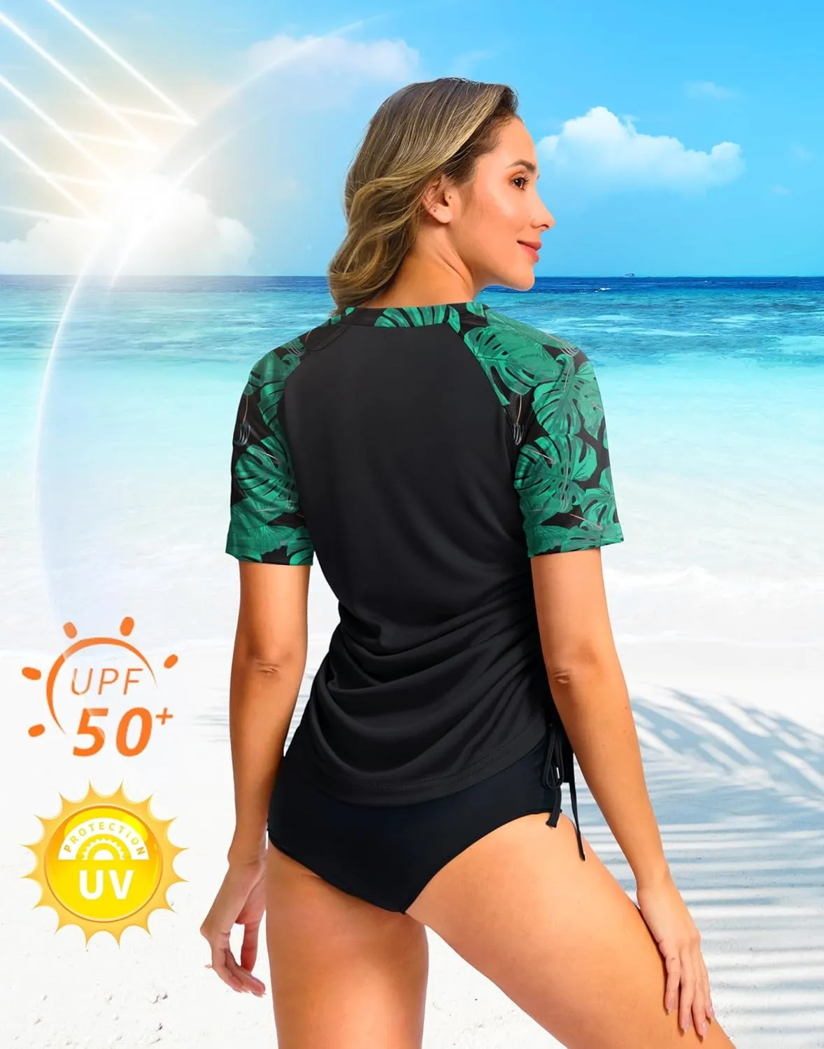 Soothfeel Women's Swim Shirt UPF 50  Short Sleeve Rash Guard SPF UV Sun Protection Swimming Swimsuit Bathing Suit Top Only
