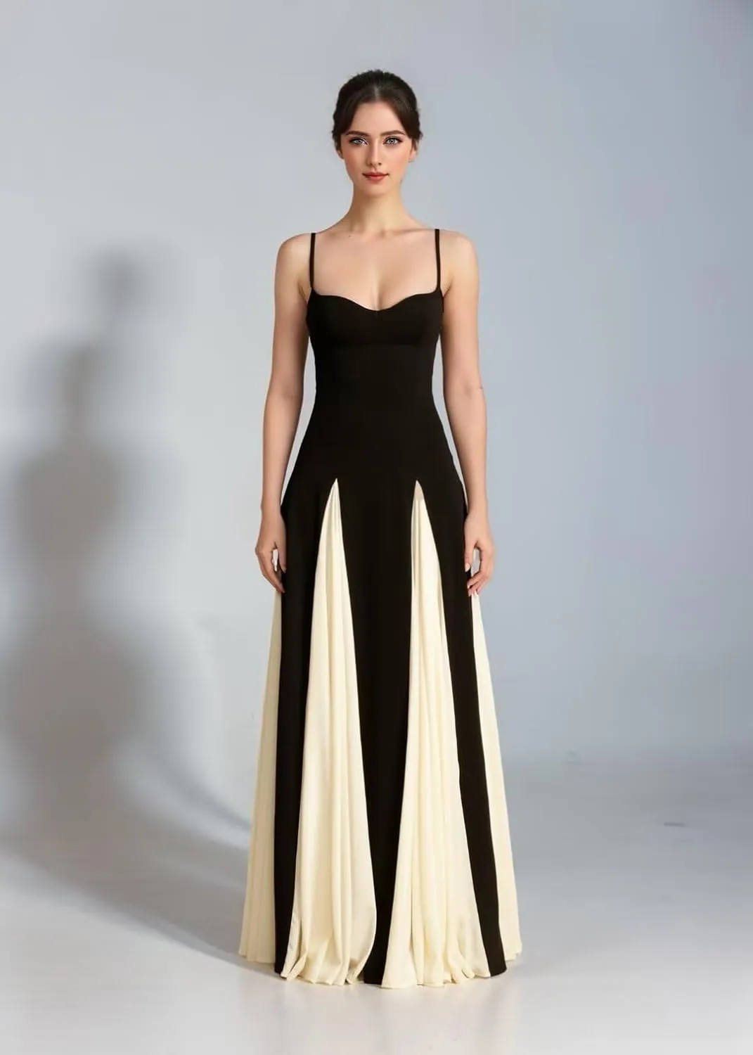Spaghetti Straps Prom Dresses Sleeveless Patchwork Pleated Maxi Long Evening Dress EEM112