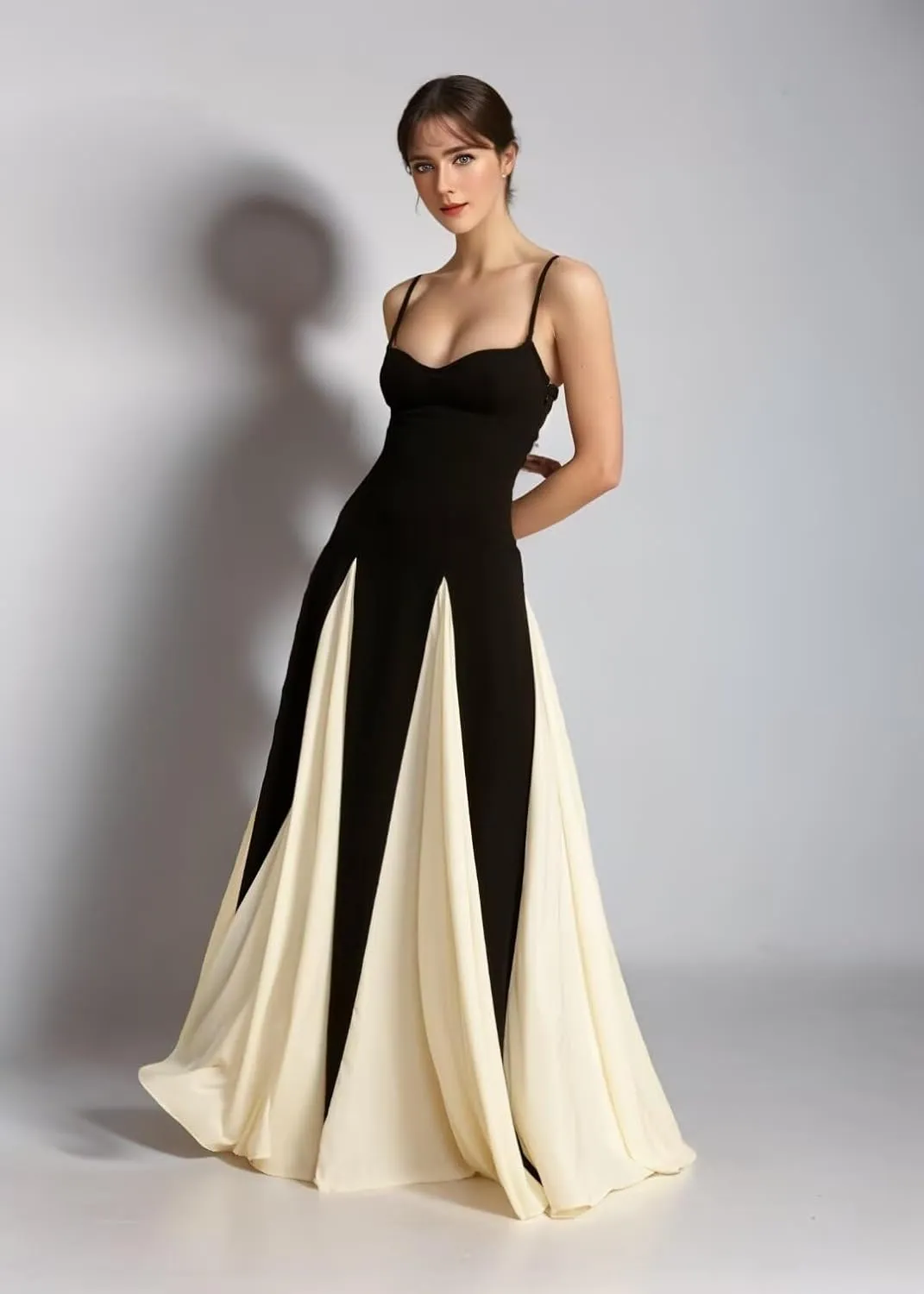 Spaghetti Straps Prom Dresses Sleeveless Patchwork Pleated Maxi Long Evening Dress EEM112