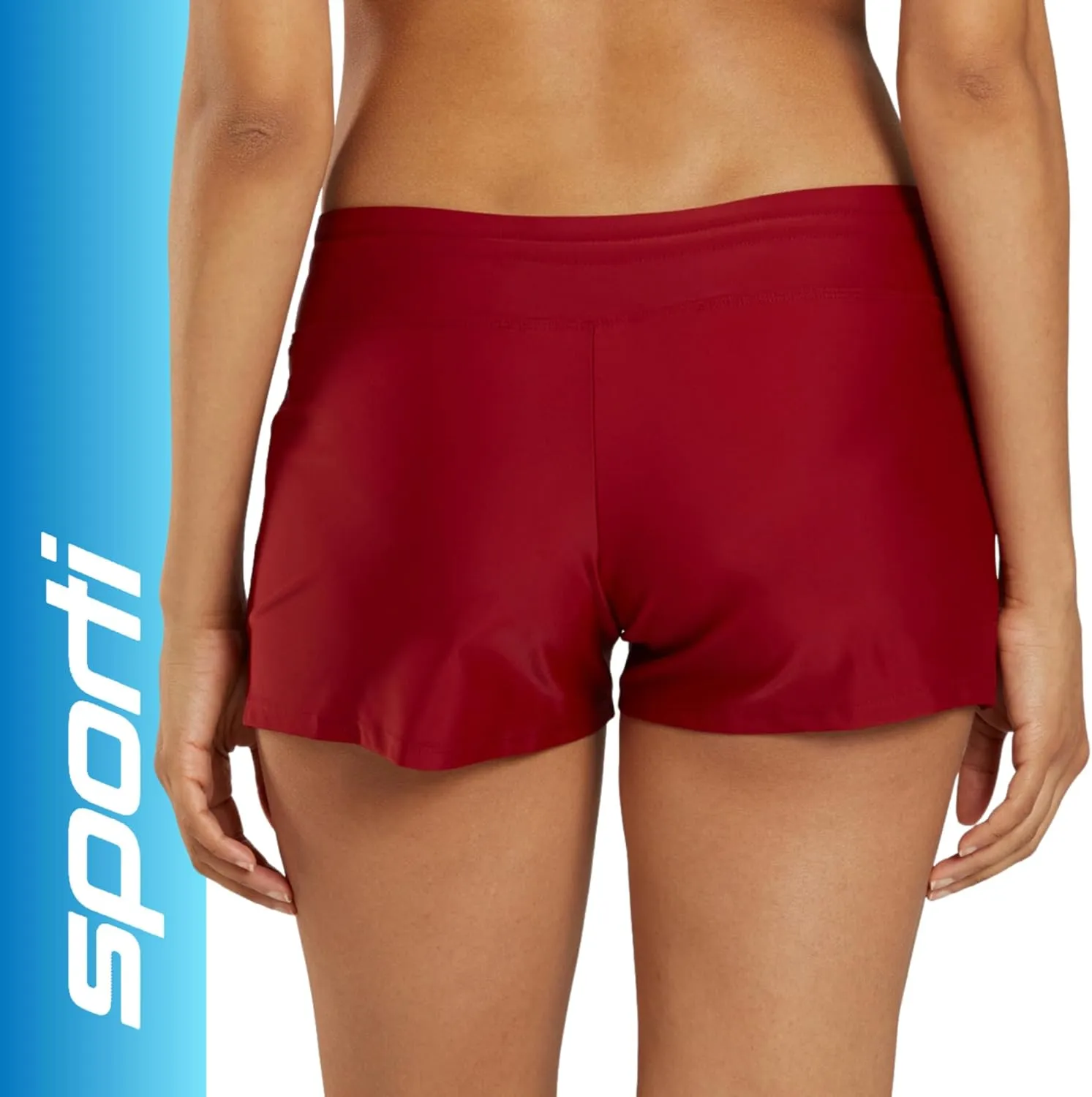 Sporti Women's High Waisted Swim Board Shorts, Active Swim Short Bottom, Internal Built-in Brief, Adjust Drawstring Waistband