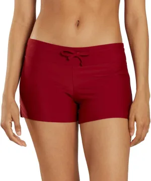 Sporti Women's High Waisted Swim Board Shorts, Active Swim Short Bottom, Internal Built-in Brief, Adjust Drawstring Waistband