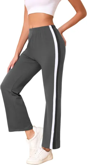 Sports Pants for Women High Waist Tummy Control Trousers Elastic Color Block Flare Sweatpants