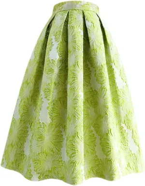Spring Summer Korean Vintage Women Pink Tulip Floral Print High Waist Pleated Midi Skirt