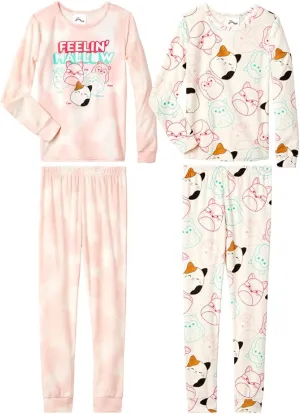 Squishmallows Girls 4-Piece and 2-Piece Pajama Set - Long Sleeves T-Shirt and Pajama Pants