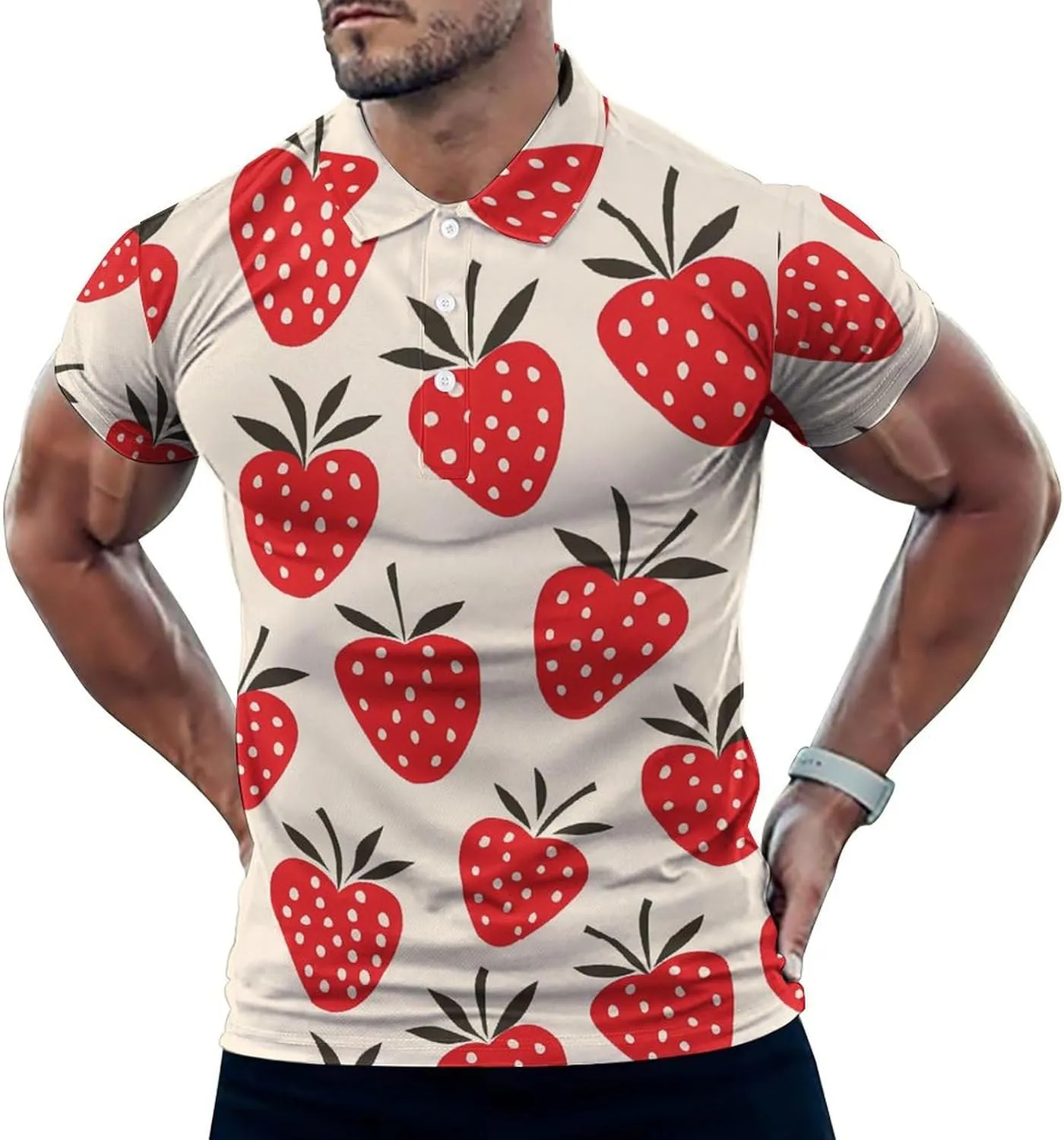 Stawberry Pattern Mens Polo Shirts Quick Dry Short Sleeve Golf Slim Fit T Shirt