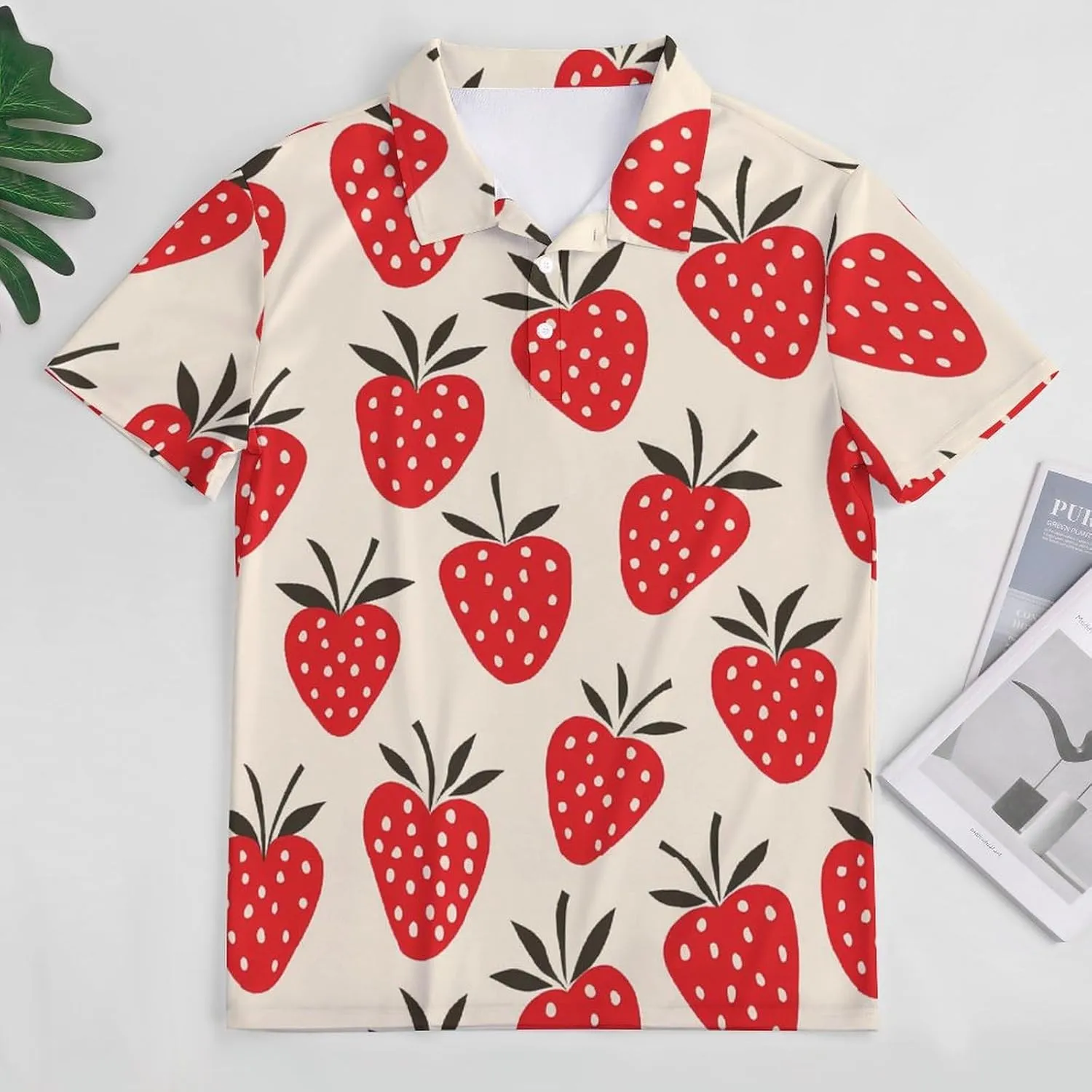 Stawberry Pattern Mens Polo Shirts Quick Dry Short Sleeve Golf Slim Fit T Shirt