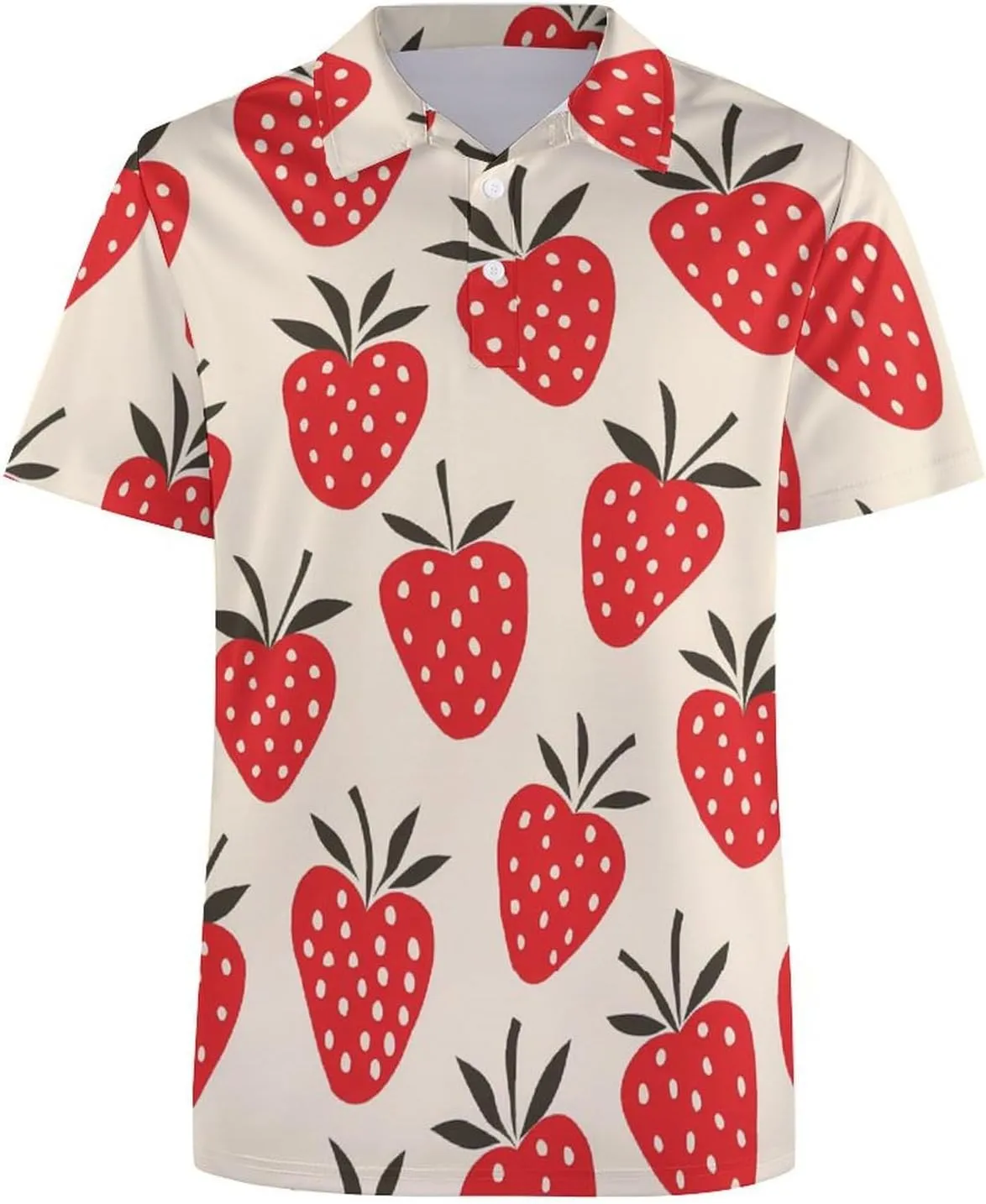 Stawberry Pattern Mens Polo Shirts Quick Dry Short Sleeve Golf Slim Fit T Shirt