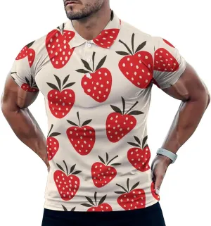 Stawberry Pattern Mens Polo Shirts Quick Dry Short Sleeve Golf Slim Fit T Shirt