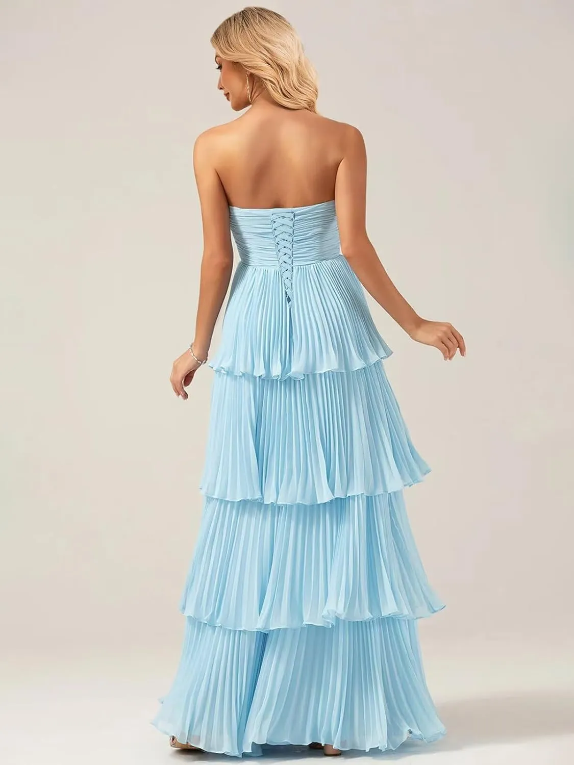 Strapless Ruffle Prom Dresses 2025 Tiered Long Evening Gown Chiffon Sweetheart Formal Dress