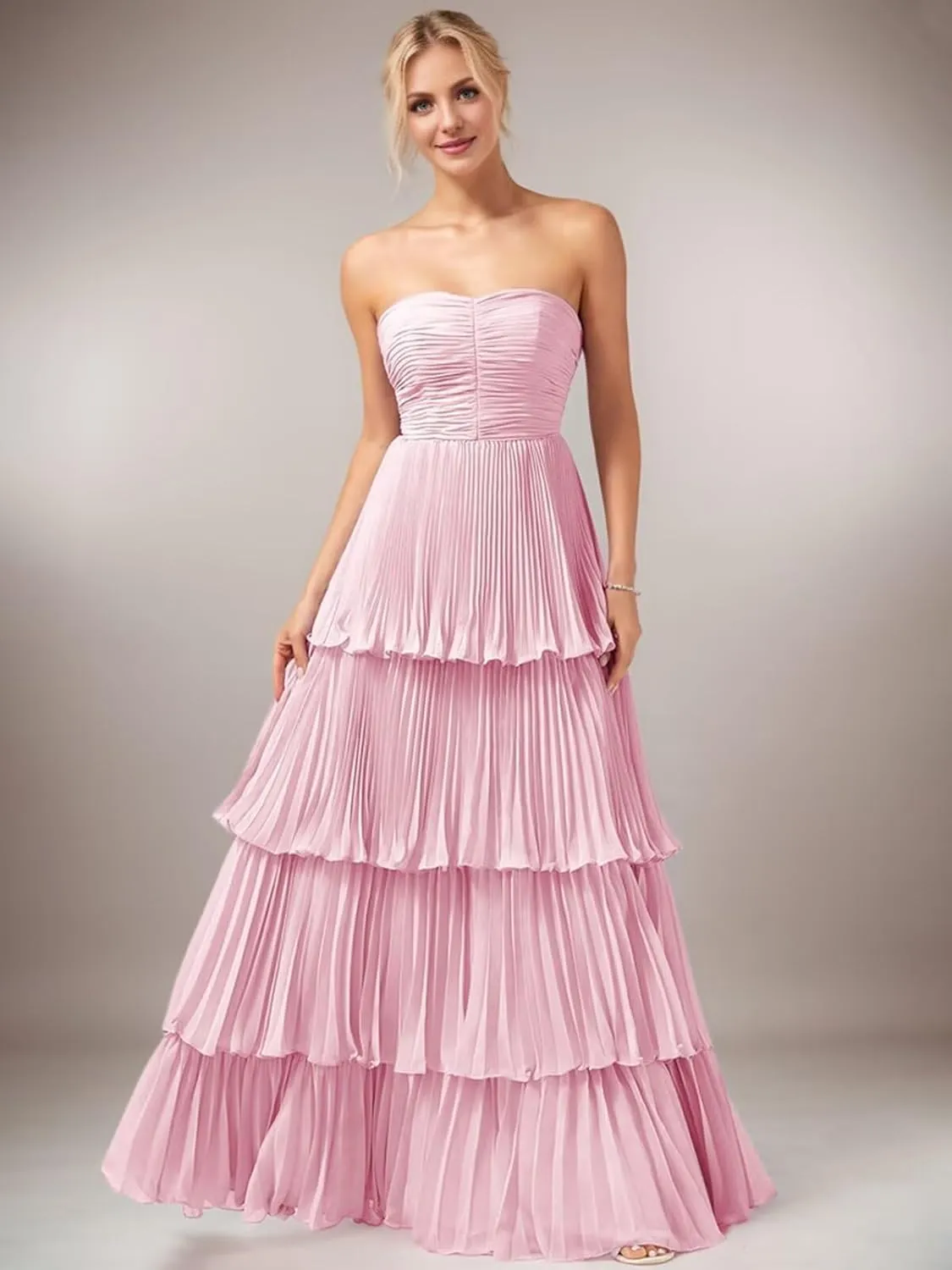 Strapless Ruffle Prom Dresses 2025 Tiered Long Evening Gown Chiffon Sweetheart Formal Dress