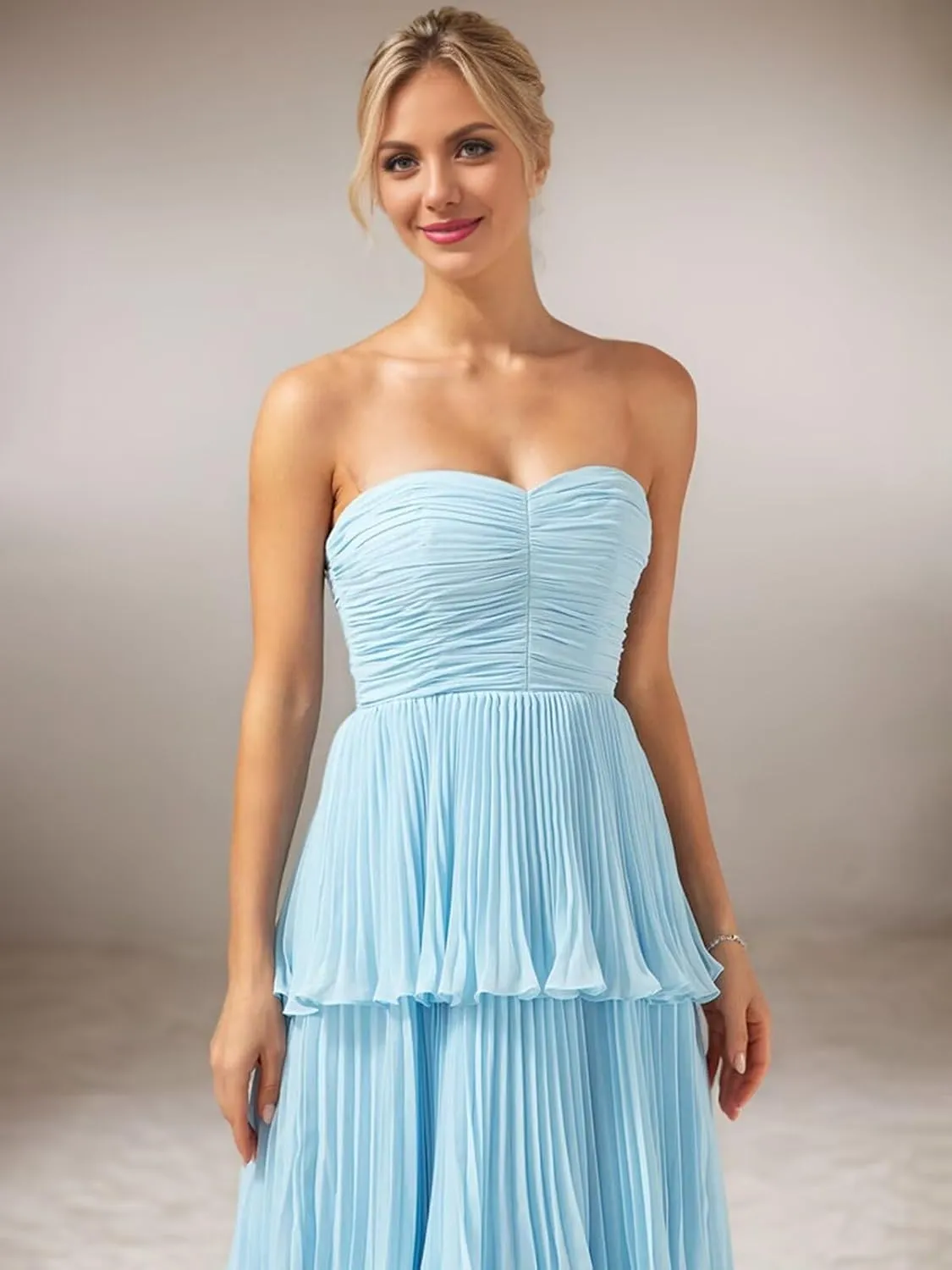 Strapless Ruffle Prom Dresses 2025 Tiered Long Evening Gown Chiffon Sweetheart Formal Dress