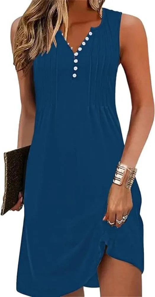 Summer Beach Dresses for Women Casual Sleeveless V Neck Boho Floral Dress Button Down Mini Sundress