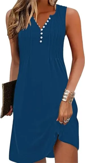 Summer Beach Dresses for Women Casual Sleeveless V Neck Boho Floral Dress Button Down Mini Sundress