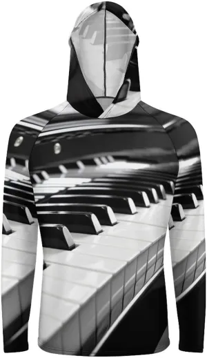 Sun Protection Shirt Long Sleeve Hoodie Black White Piano Keyboard Lightweight Rash Guard Quick Dry Sun Shirt for Outdoor
