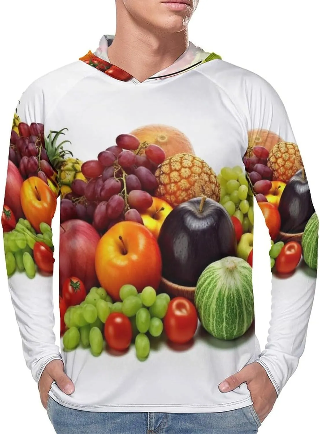 Sun Protection Shirt Long Sleeve Hoodie Fresh Vegetables Fruits Lightweight Rash Guard Quick Dry Sun Shirt for Outdoor