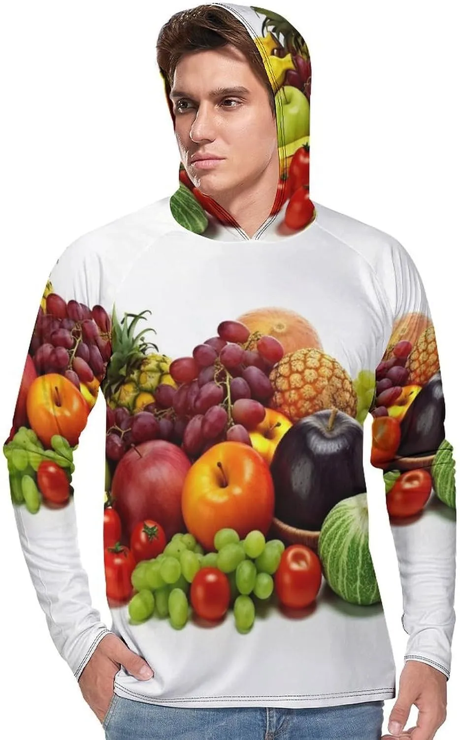 Sun Protection Shirt Long Sleeve Hoodie Fresh Vegetables Fruits Lightweight Rash Guard Quick Dry Sun Shirt for Outdoor