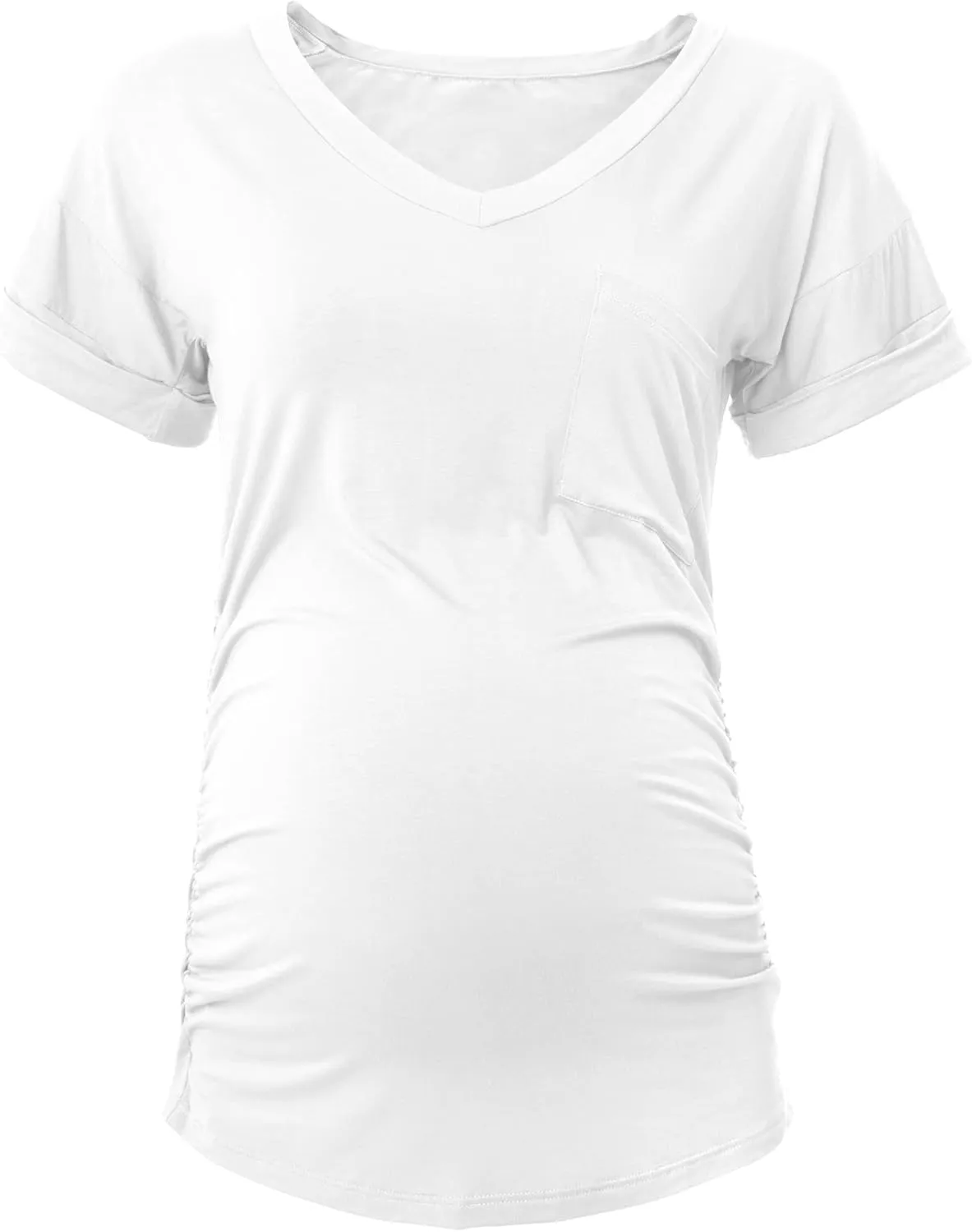 SUNNYBUY 3 Pack Womens Maternity Tops Side Ruched Maternity Shirts Pregnancy Clothes V Neck