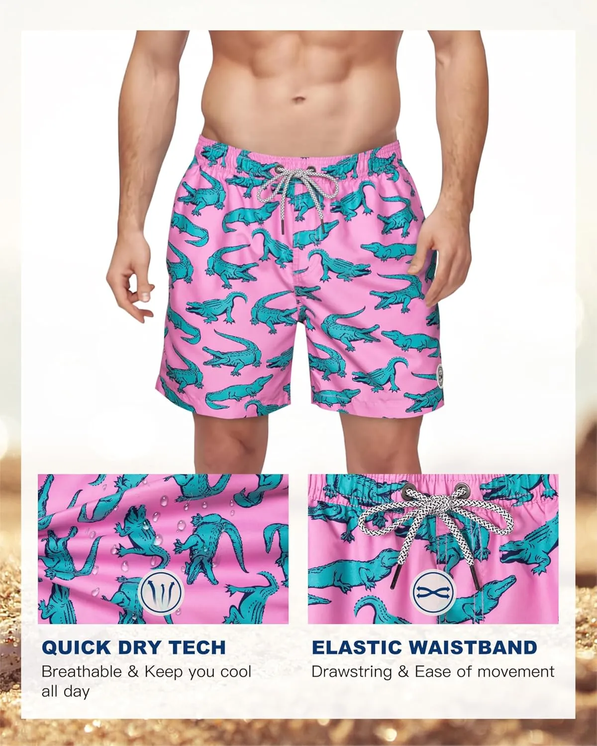 SURF CUZ Mens Swim Trunks 5 Inch Swim Shorts Quick Dry Bathing Suits for Men Beach Shorts Mesh Lining Swimming Trunks