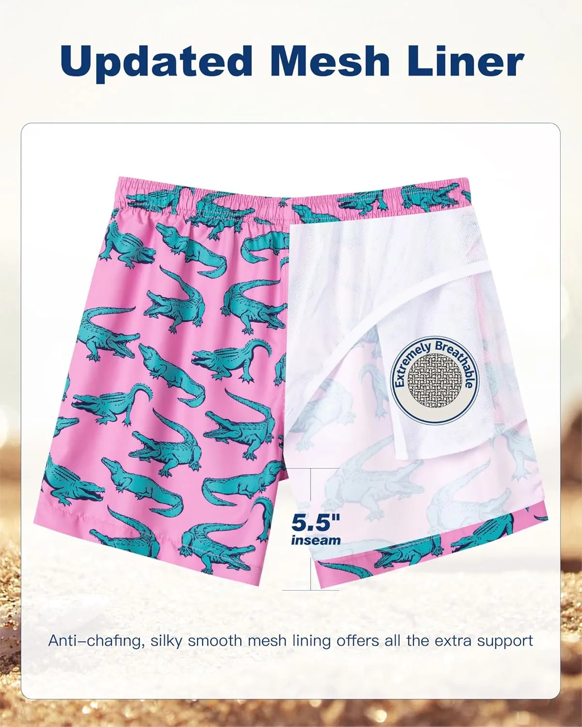 SURF CUZ Mens Swim Trunks 5 Inch Swim Shorts Quick Dry Bathing Suits for Men Beach Shorts Mesh Lining Swimming Trunks
