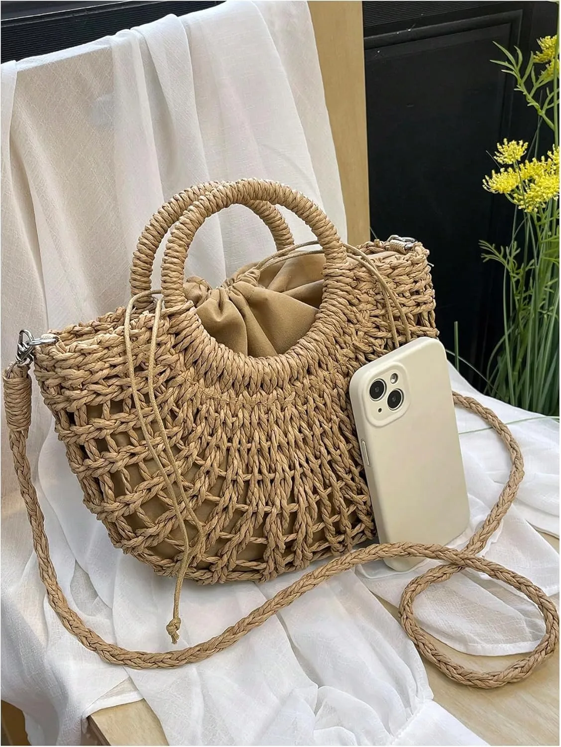 SweatyRocks Women's Straw Beach Bag Woven Satchel Crossbody Purse Hobo Vacation Handbags
