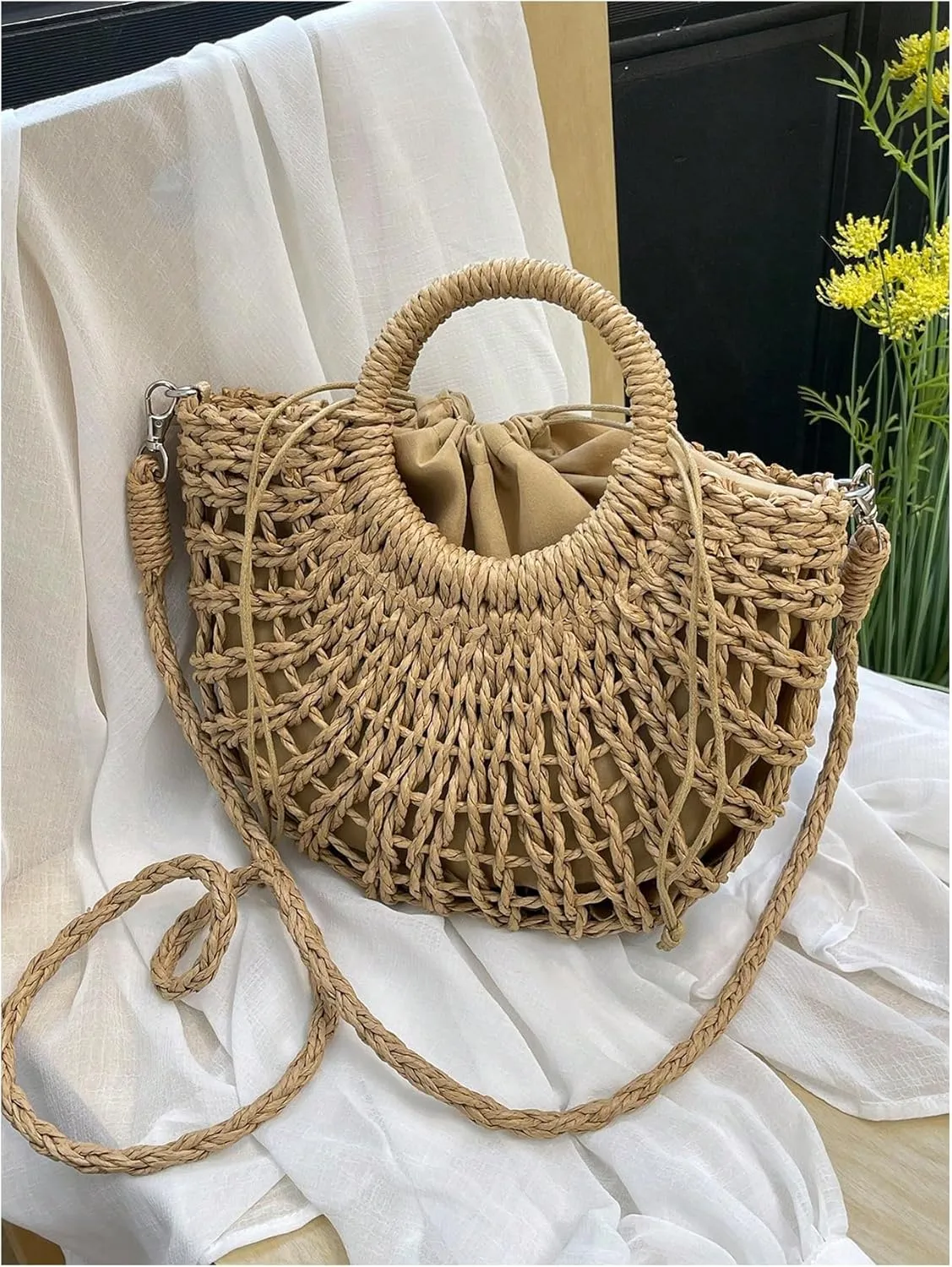 SweatyRocks Women's Straw Beach Bag Woven Satchel Crossbody Purse Hobo Vacation Handbags