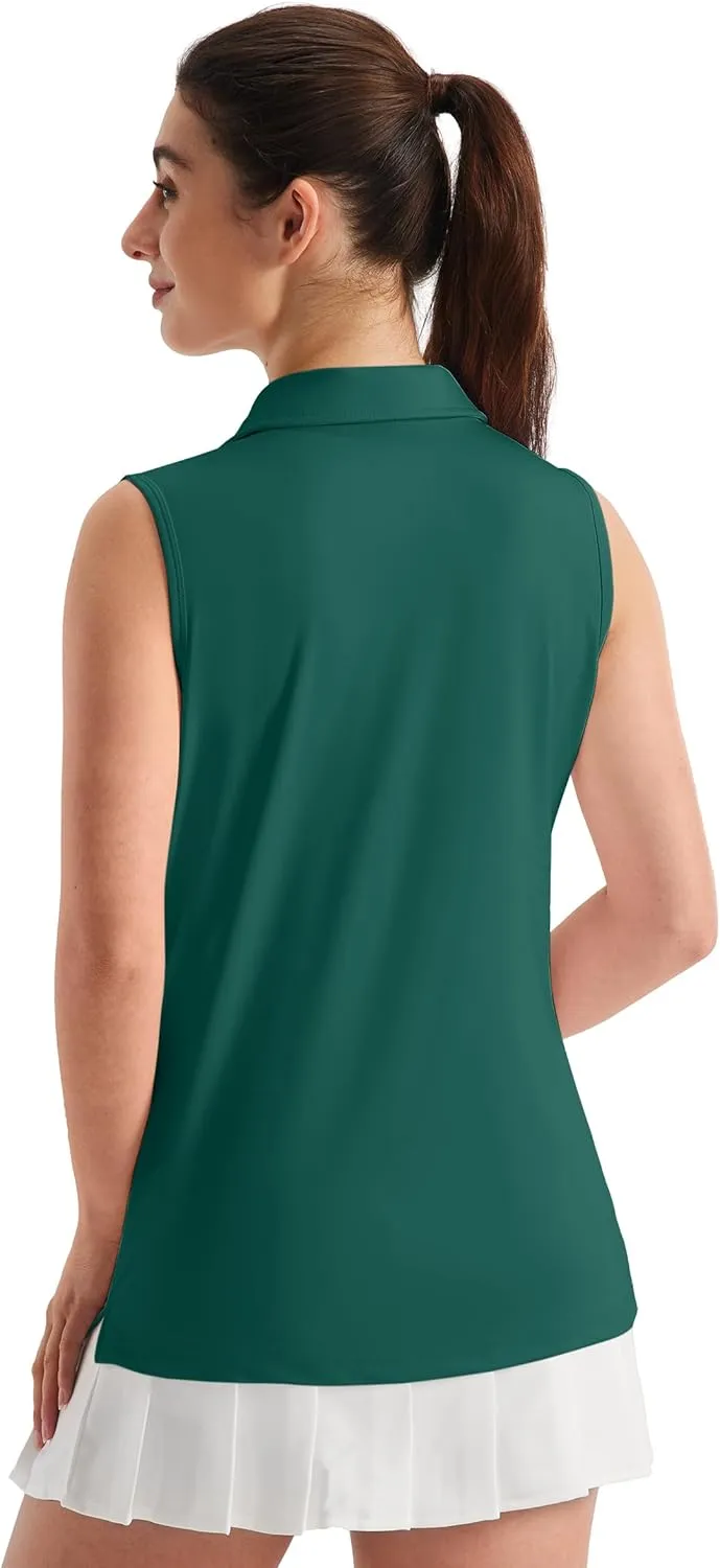 TACVASEN Womens Golf Shirt Sleeveless UPF 50  Polo Shirts Collared Tennis Tops V Neck Athletic Workout Tank Quick Dry