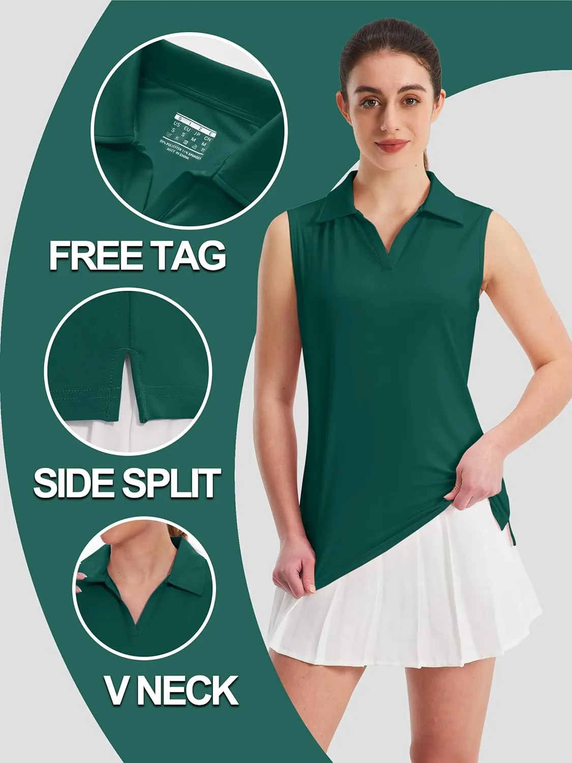 TACVASEN Womens Golf Shirt Sleeveless UPF 50  Polo Shirts Collared Tennis Tops V Neck Athletic Workout Tank Quick Dry