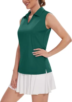 TACVASEN Womens Golf Shirt Sleeveless UPF 50  Polo Shirts Collared Tennis Tops V Neck Athletic Workout Tank Quick Dry