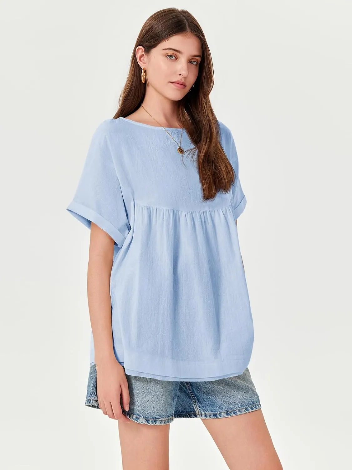 Tankaneo Womens Summer Babydoll Tops Casual Loose Fit Peplum Oversized Tunic Shirts