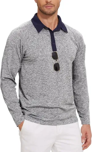 Tanst Sky Mens Polo Shirts 3 Button Quick Dry Performance Long Sleeve Collared Golf Shirt