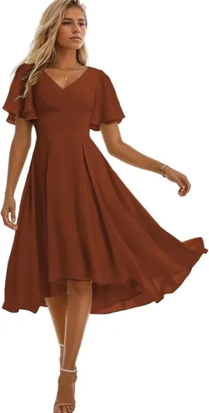 Tea Length Bridesmaid Dresses for Wedding High Low Chiffon Formal Evening Dresses for Women