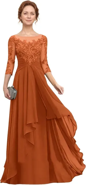 Tea Length Mother of The Bride Dresses for Wedding 2024 Lace Appliques Short Sleeves Mother Groom Dresses for Women