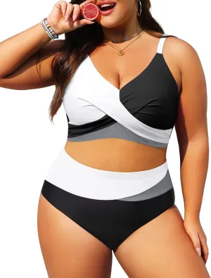Tempt Me Plus Size Two Piece Swimsuit - Women High Waisted Bikini Set Tummy Control Bathing Suits