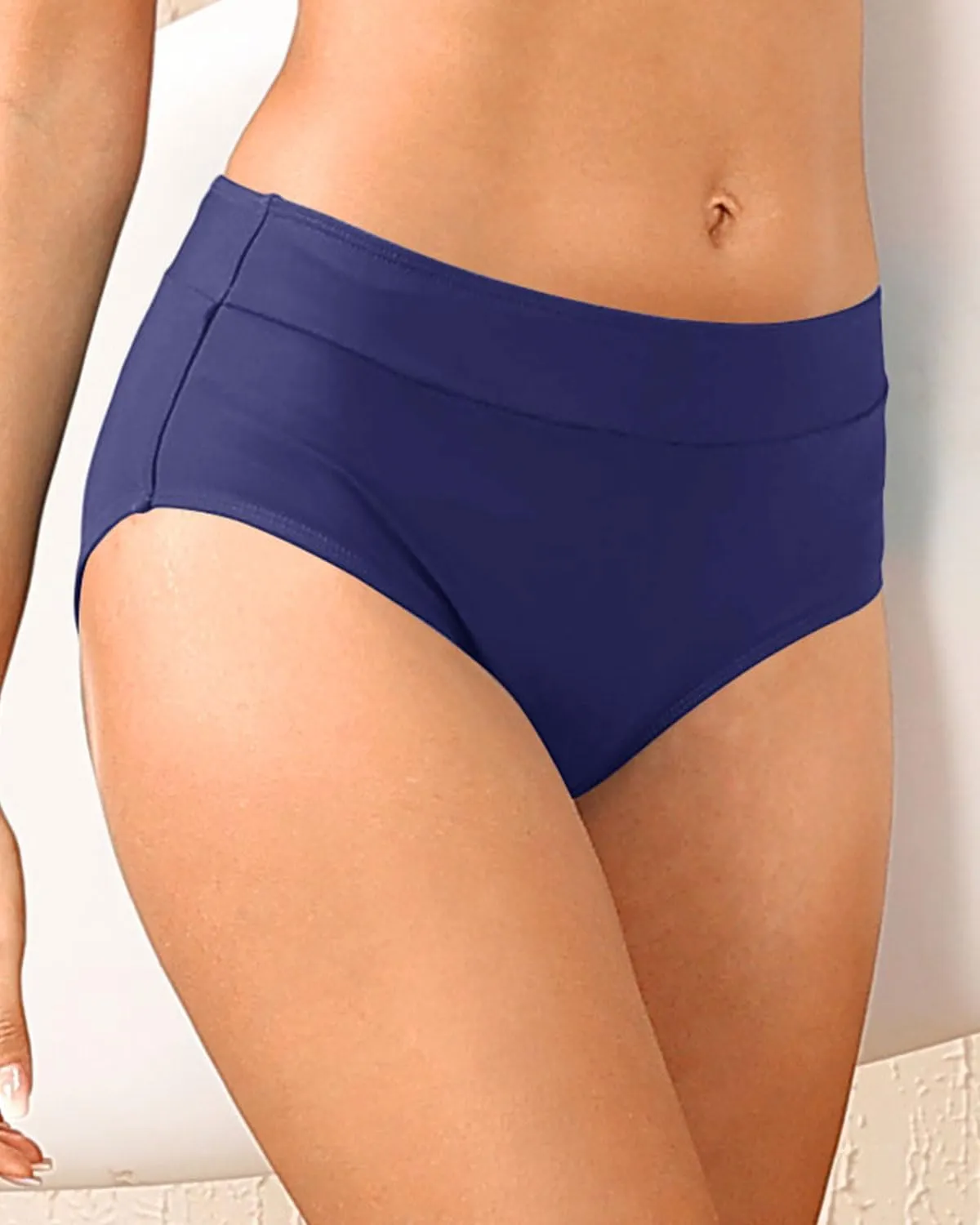 Tempt Me Women Mid Waist Bikini Bottoms - Full Coverage Bathing Suit Swim Bottom Swimsuit Swimwear