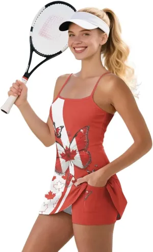 Tennis Dress Golf Athletic Dress for Women with Built in Shorts Workout UPF50  A-line Waist Slimming Dresses