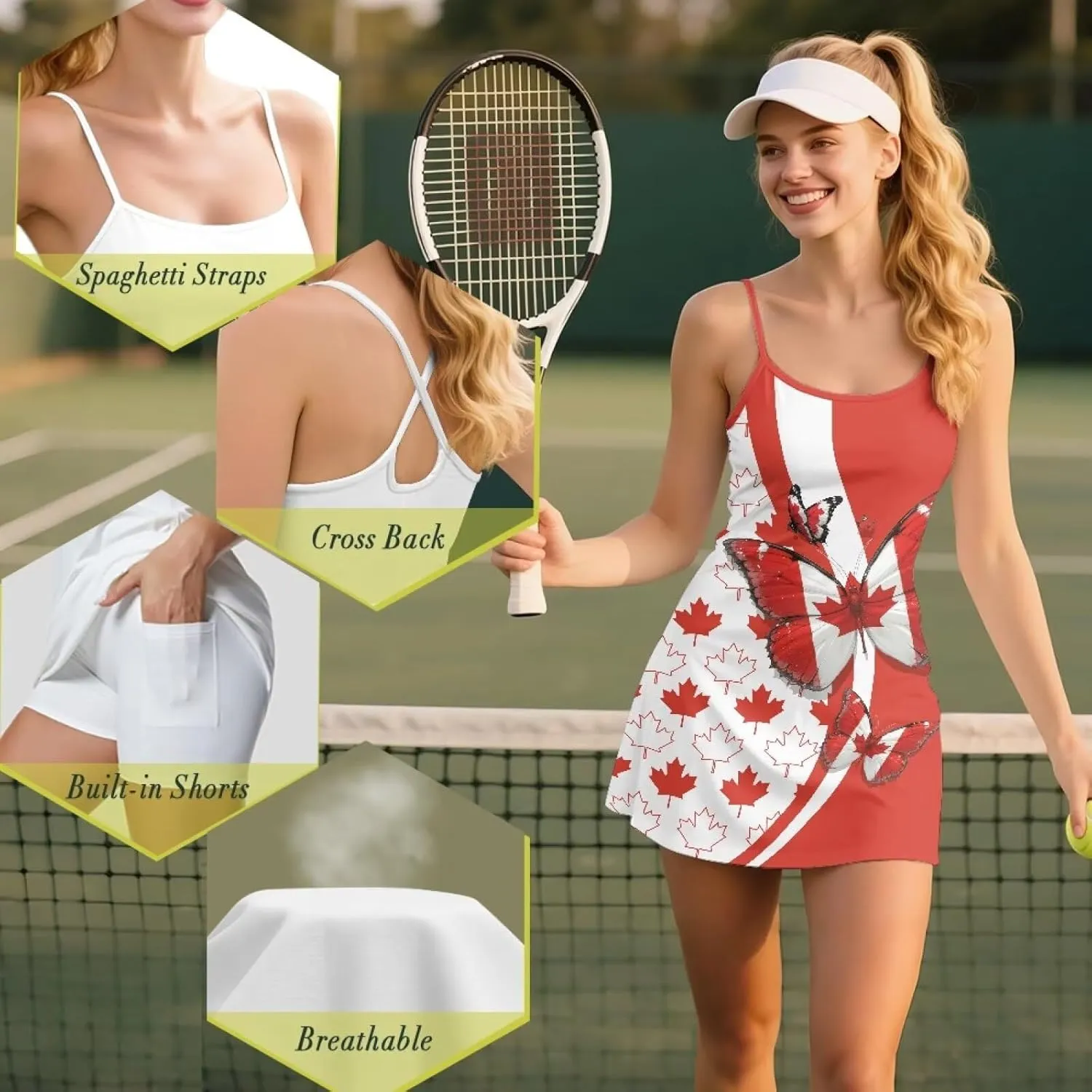 Tennis Dress Golf Athletic Dress for Women with Built in Shorts Workout UPF50  A-line Waist Slimming Dresses