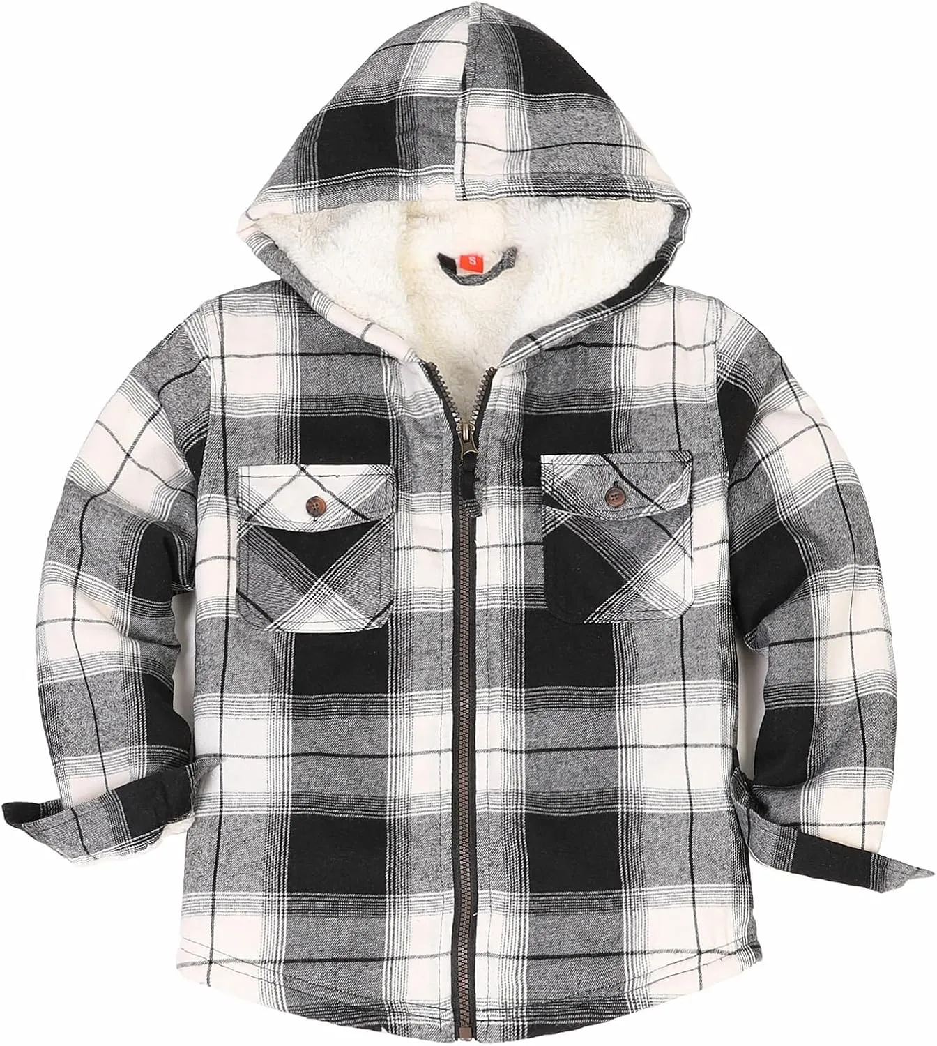 ThCreasa Girls Plaid Flannel Jacket Sherpa Fleece Lined Zip Up Winter Shirts with Hood