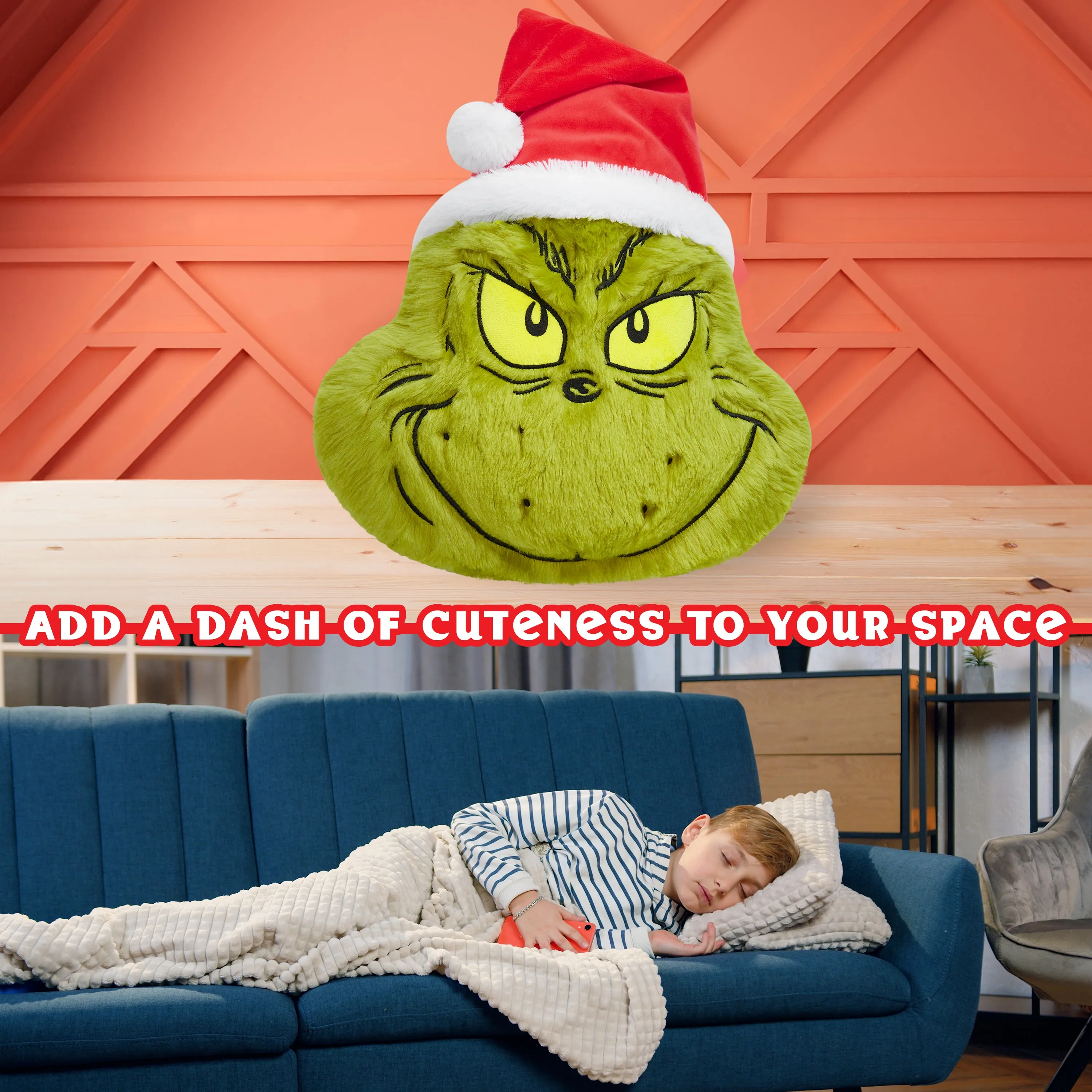 The Grinch 3D Plush Pillow Cushion for Bed, Sofa, Christmas Decor 52x34.5x10.5cm
