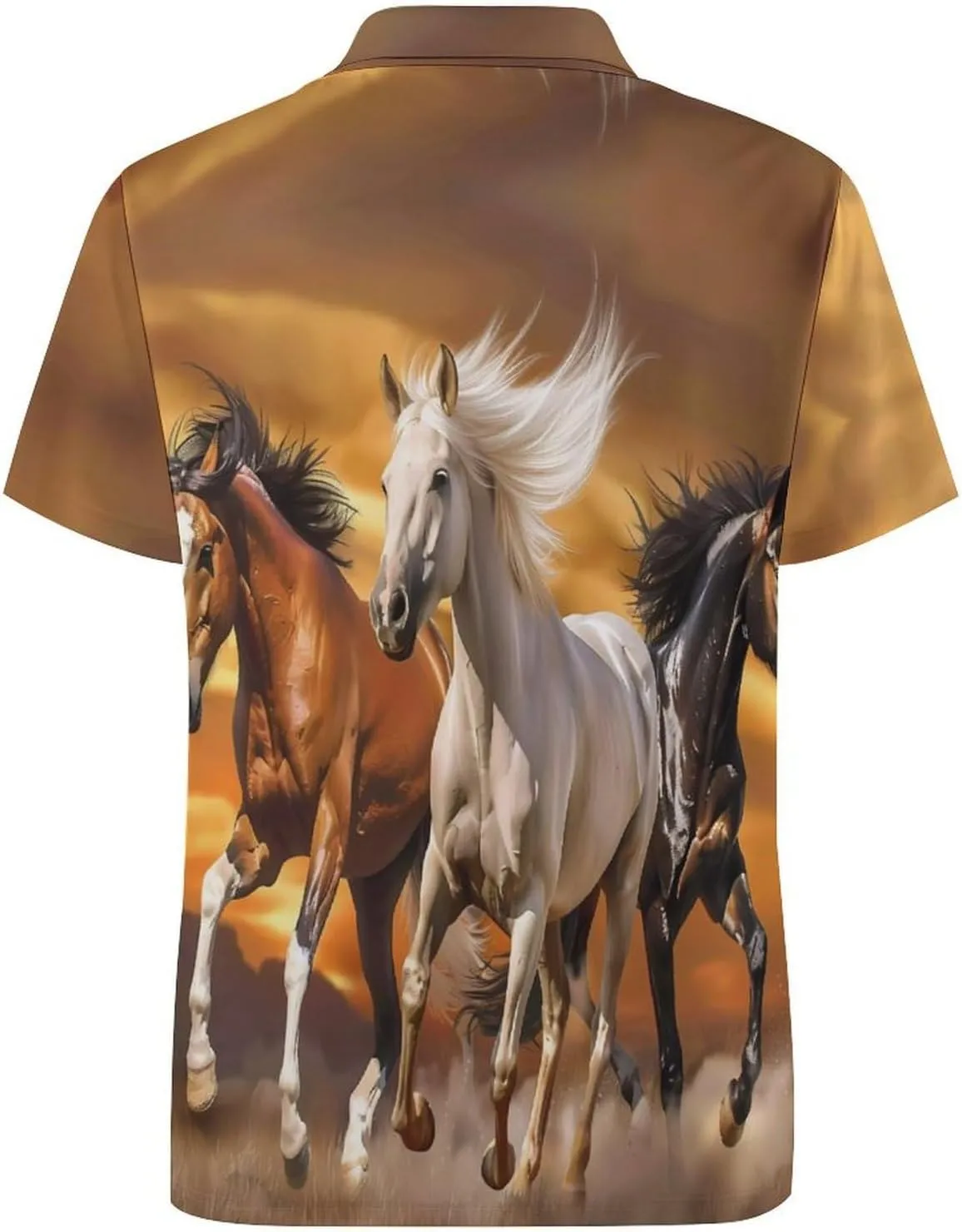 Three Running Horses Mens Polo Shirts Quick Dry Short Sleeve Golf Slim Fit T Shirt