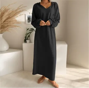 TIAFORD Women Fall Winter Maxi Dress Casual Long Sleeve V Neck Hoodie Pullover Oversized Shift Sweatshirt Dress with Pocket