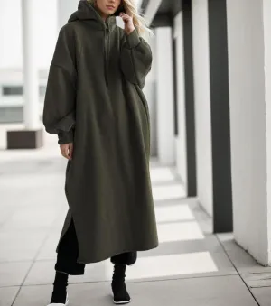 TIAFORD Women Winter Hoodie Maxi Dress Casual Long Sleeve Pullover Fall Oversized Shift Slit Sweatshirt Dress with Pocket