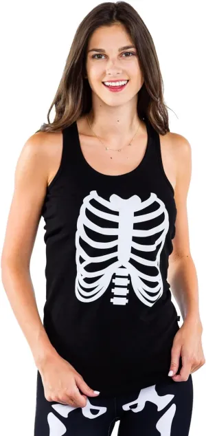 Tipsy Elves Halloween Womens Skeleton Costume Shirt - Cute and Spooky Adult Womens Skeleton Tops - Front Printed Ribcage