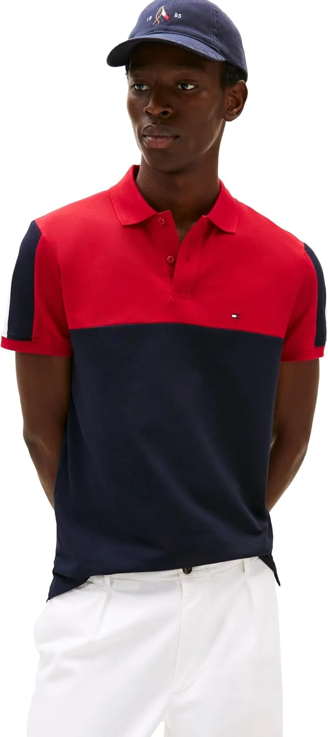 Tommy Hilfiger Men's Short Sleeve Casual Polo Shirts in Regular Fit with Stretch and Colorblock Designs