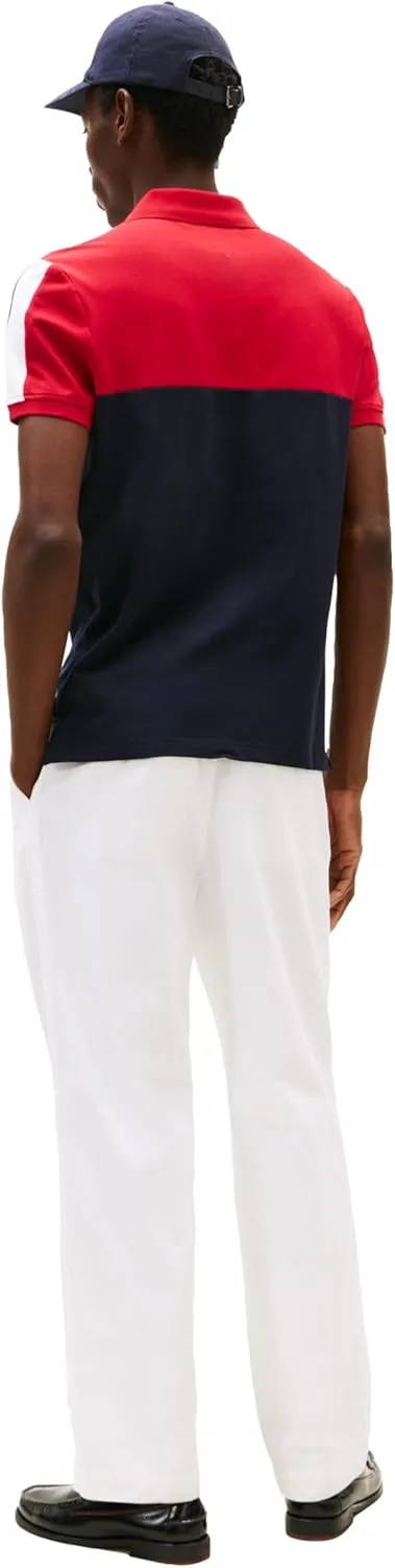 Tommy Hilfiger Men's Short Sleeve Casual Polo Shirts in Regular Fit with Stretch and Colorblock Designs